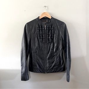 DANIER: Black Genuine Leather Jacket With Studs & Fringes, Fits XS to S